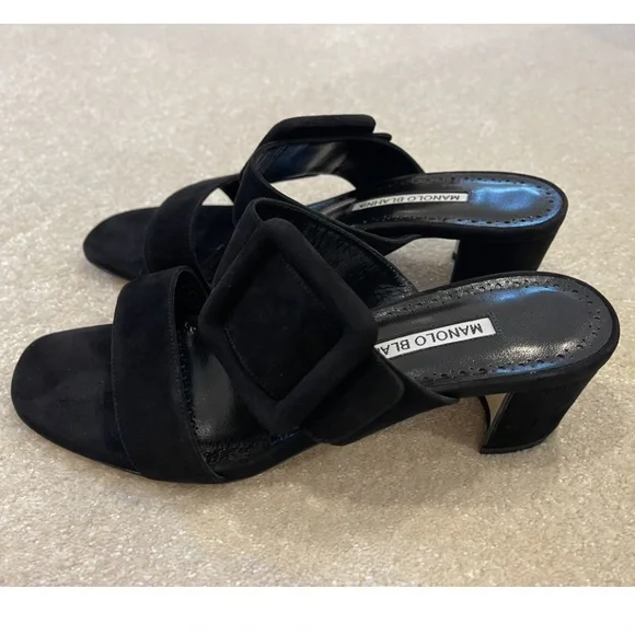 Manolo Blahnik Titubanew Suede Buckle Slide Sandals - Picture 3 of 7